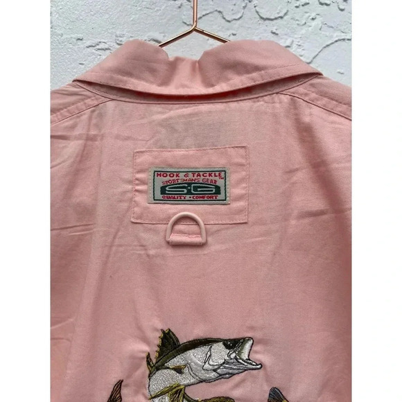 Hook and Tackle Mens Long Sleeve Button Up Fish Embroidered Vented Shirts Pink L - Picture 12 of 14